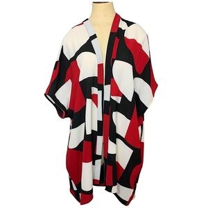 Compli K  Kimono Cardigan Oversize Lagenlook Abstract Print Black Red White Sz S